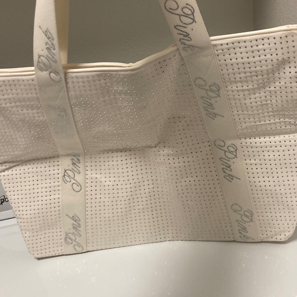 PINK Victoria's Secret Sparkly White Tote with Branded Straps - Picture 3 of 5